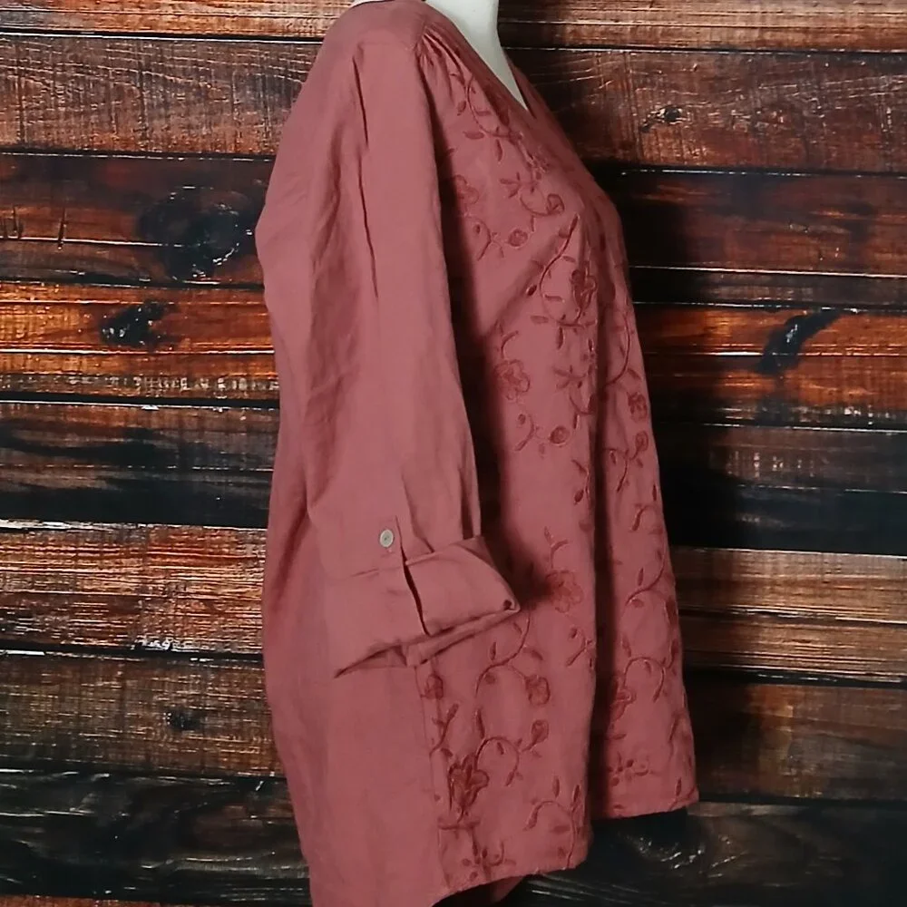 Soft Surroundings Tunic Top M Linen Blend Embroidered - Picture 6 of 8
